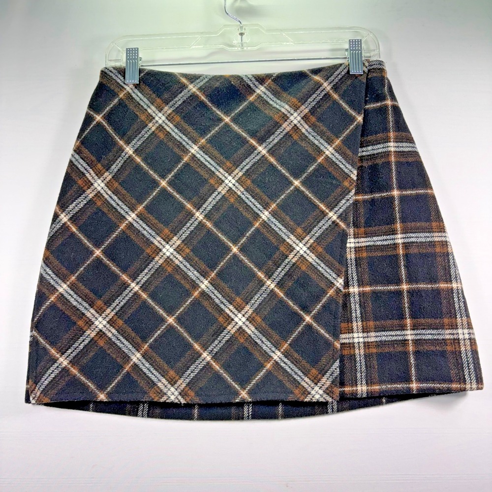 Hollister Women Black Plaid Stretch Waist Ultra Hi-Rise Lined Skirt Size Medium